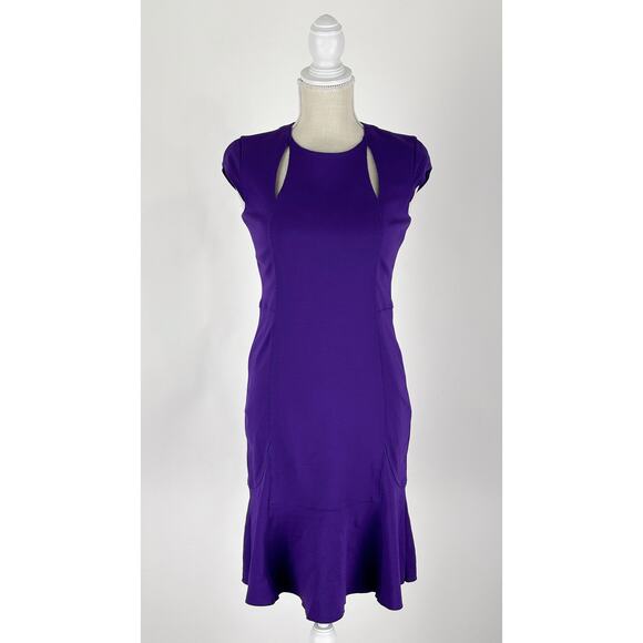 Akris Punto Jersey Cut Out Sheath Dress Womens Size 4 Purple Short Sleeve - Picture 3 of 11